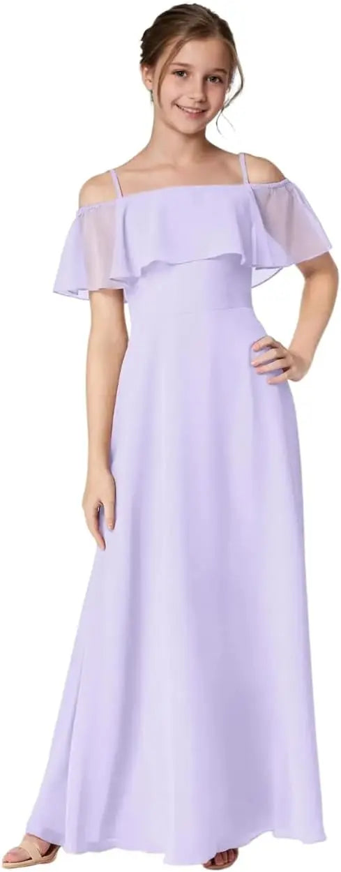 Off Shoulder Junior Bridesmaid Chiffon Dress Flower Girl Dresses for Wedding First Communion Dress