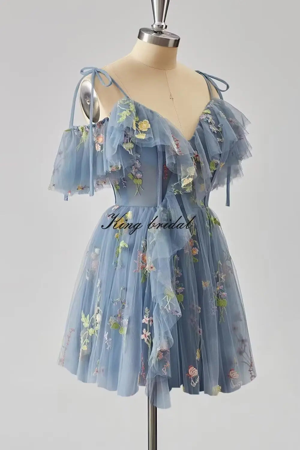 Flower Embroidery Tulle Short Homecoming Dresses for Teens 2026 Mini Spaghetti Straps Formal Prom Party Gown Junior Bridesmaid