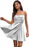 Satin Homecoming Kleider Kurze Spaghettiträger Ballkleid Wasserfallausschnitt A-Linie Cocktail Party Kleider Minikleid 