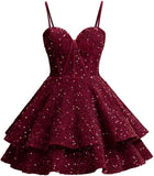 Vestidos de fiesta de graduación con lentejuelas brillantes para adolescentes, tirantes finos, corsé, vestido de cóctel con capas brillantes 