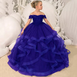 Grape Purple Floral Appliques Tiered With Trailing For Wedding Birthday Party Banquet Gown Customized Flower Girl Dresses