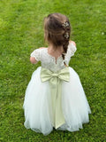 Flower girl dress, Sage Sashes, Birthday Baby Dresses Lace Tulle First Communion Gowns Wedding princess Kids ball gown