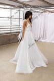 V neck spaghetti straps Engagement dress Simple wedding gown Tulle wedding dresses A line Elegant Backless wedding dress
