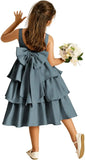 Girls Crewneck Layers Flower Girl Satin Pageant Dress with Bow Knot Backless Birthday Party Formal Dress princess dress