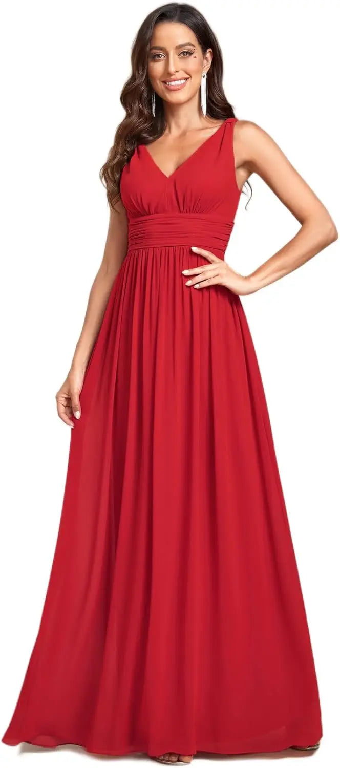 Womens Bridesmaid Dress V-Neck Sleeveless A Line Chiffon Floor Length Formal Dress wedding guest dress  ball gown