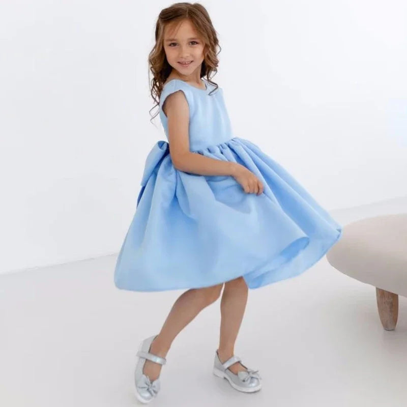 Prinzessin Kleid Blumenmädchen Kleider Orange Satin mit Schleife ärmellos für Hochzeit Geburtstag Party Erstkommunion Kleider 