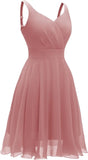Dressever Sommer-Cocktailkleid mit V-Ausschnitt, verstellbaren Spaghettiträgern, Chiffon, Sommerkleid, Partykleider, kurzes Ballkleid 