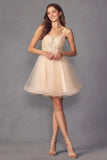Kurzes Homecoming-Kleid mit Spitzenapplikationen aus Tüll für Teenager mit Spaghettiträgern, Cocktail-, Abschlussball- und Partykleider 
