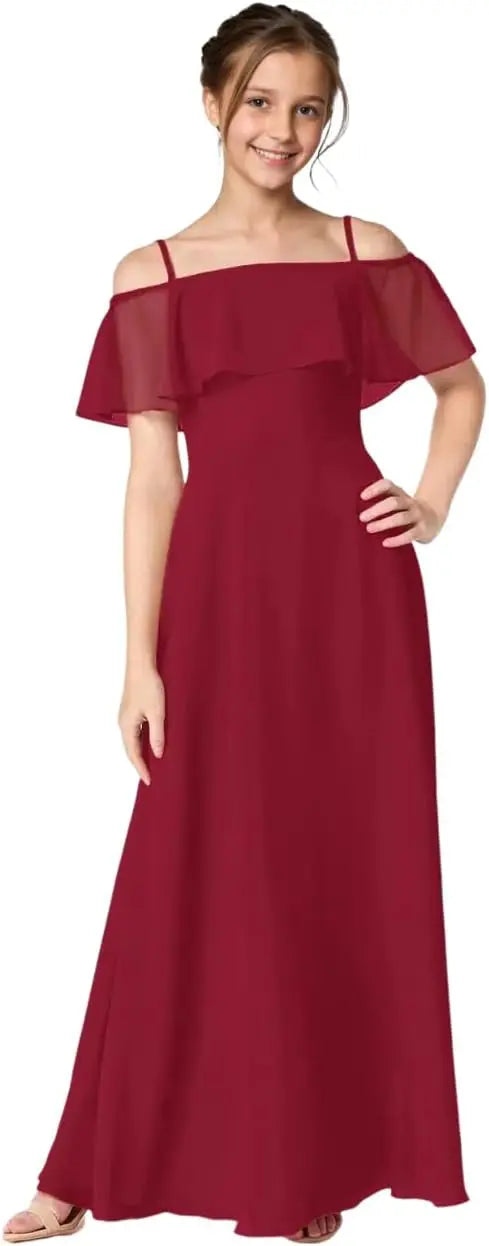 Off Shoulder Junior Bridesmaid Chiffon Dress Flower Girl Dresses for Wedding First Communion Dress