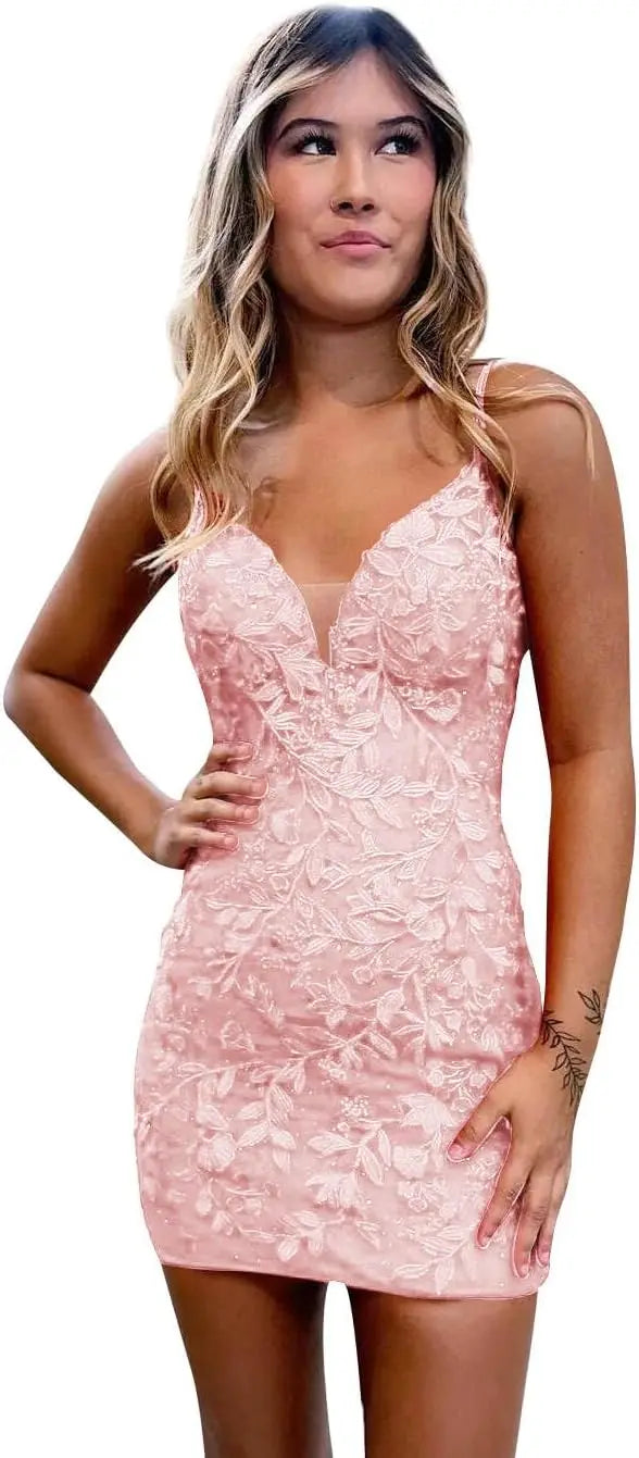 Etuikleid für Teenager mit Spitzenapplikationen, enges, offenes Rückenkleid, kurzes Ballkleid, formelle Abendkleider, Hochzeitsfeier, Cocktailkleid 
