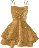 Hübsches, funkelndes Pailletten-Heimkehrkleid für Teenager, kurzes, gestuftes Ballkleid mit quadratischem Ausschnitt und A-Linie, Cocktail-Club-Partykleid 