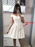 Vestidos cortos con hombros descubiertos para adolescentes (2025), vestido de fiesta con tirantes finos y bolsillos, vestido de dama de honor para fiesta de bodas. 