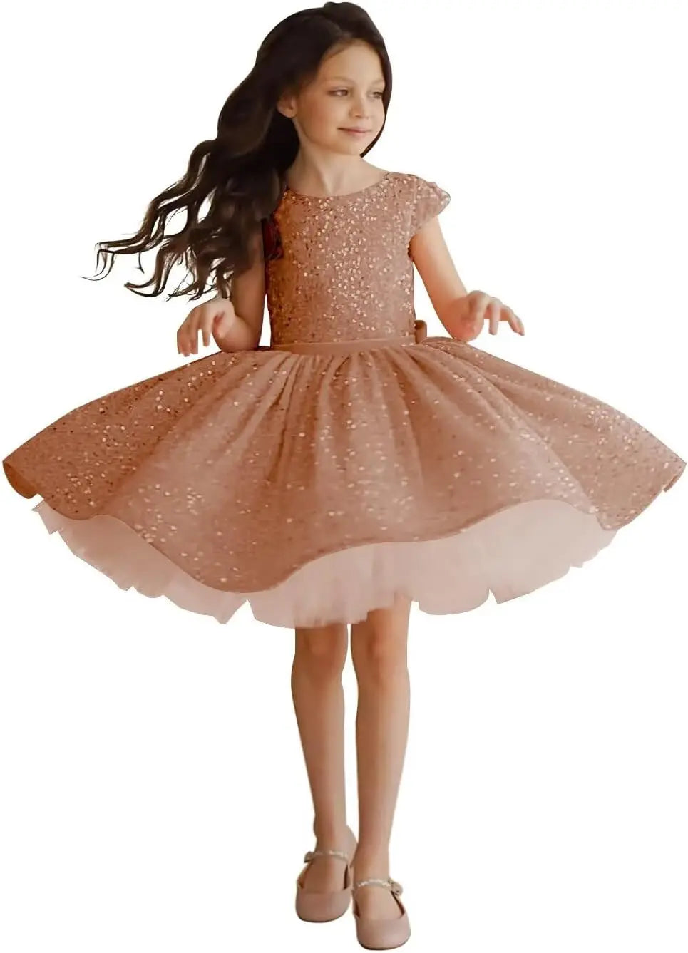 Tutu Festzugskleider Pailletten Blumenmädchenkleid Kurzes Prinzessinnenkleid Ballkleid Blumenmädchenkleider für Hochzeiten 