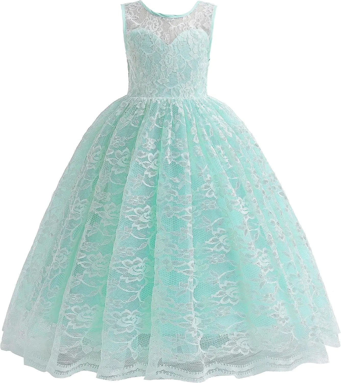 Full Lace Flower Girls Dress Long A Line Bridesmaid Wedding Tulle Dresses Birthday Formal Party Ball Gown girls party dress