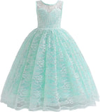 Full Lace Flower Girls Dress Long A Line Bridesmaid Wedding Tulle Dresses Birthday Formal Party Ball Gown girls party dress
