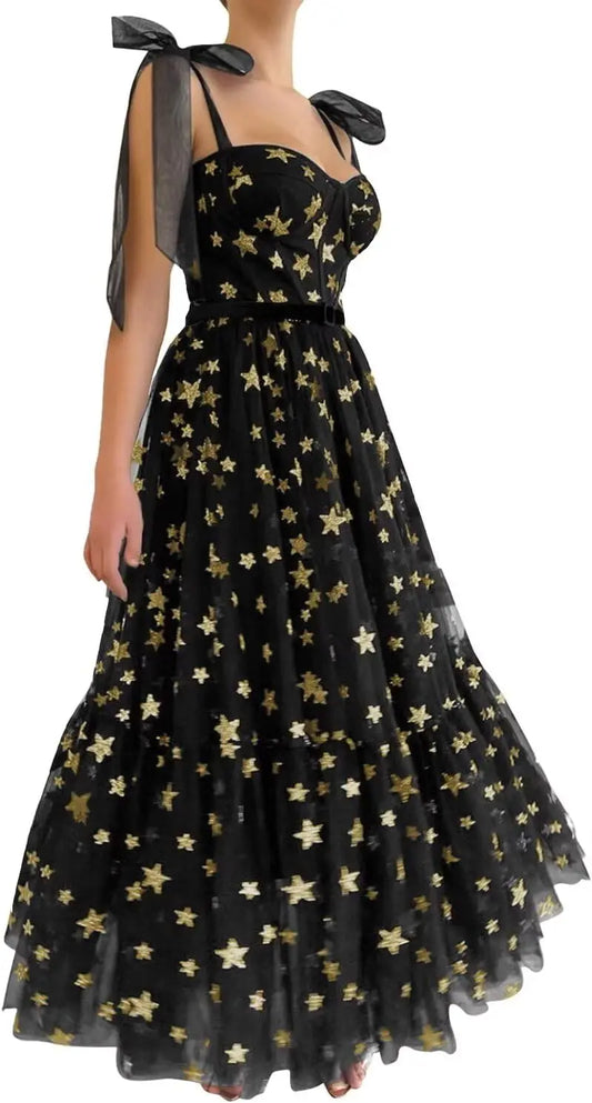 Vestidos de fiesta de tul con estrellas brillantes y elegantes hechos a medida para mujer, de longitud hasta la rodilla, con purpurina y corte A, vestido formal de noche para fiesta 
