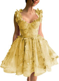 3D-Schmetterlings-Tüll-Heimkehrkleid für Teenager – A-Linie, kurz, Abschlussball, Cocktailkleid, Hochzeitsparty, Kleider mit Schnürung am Rücken 