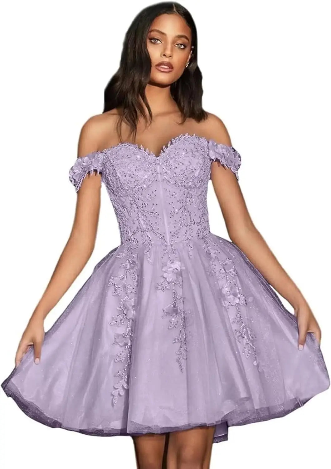 Vestidos de fiesta de tul con hombros descubiertos 2025, vestidos de fiesta cortos de encaje estilo princesa, vestidos de graduación 