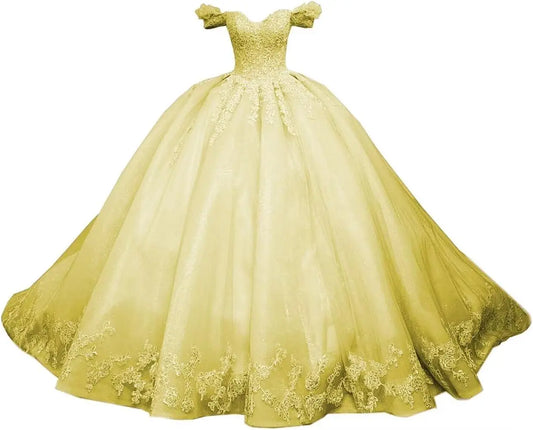 Princess Off Shoulder Sweet 15 16 Quinceanera Dresses Lace Puffy Prom Gowns Long Birthday Ball Gowns with Train