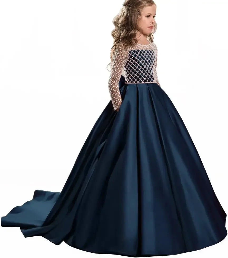 Ball With Bow Satin Floor Length Girl Kids Birthday Party First Holy Communion Gowns Elegant Flower Girl Dresses for Wedding