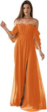 Vestido de dama de honor de talla grande con hombros descubiertos, de gasa, formal, con abertura, elegante, para invitada de boda 