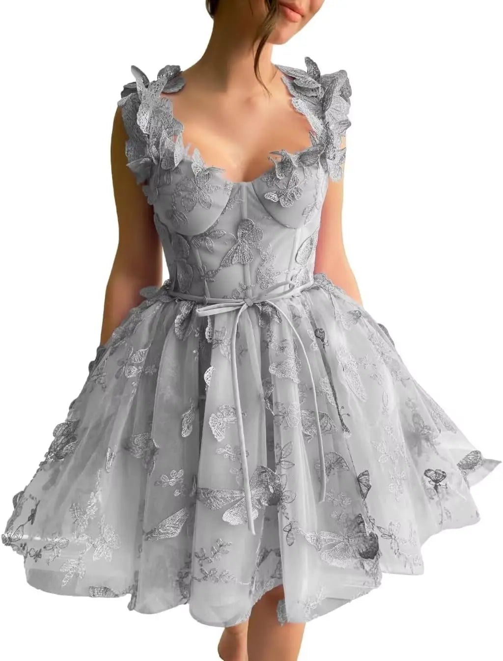 3D-Schmetterlings-Tüll-Heimkehrkleid für Teenager – A-Linie, kurz, Abschlussball, Cocktailkleid, Hochzeitsparty, Kleider mit Schnürung am Rücken 