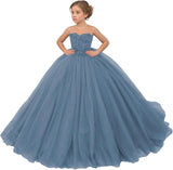 Tulle Flower Girls Dresses Lace Appliques Long Formal Princess Wedding Pageant Ball Gowns for Children