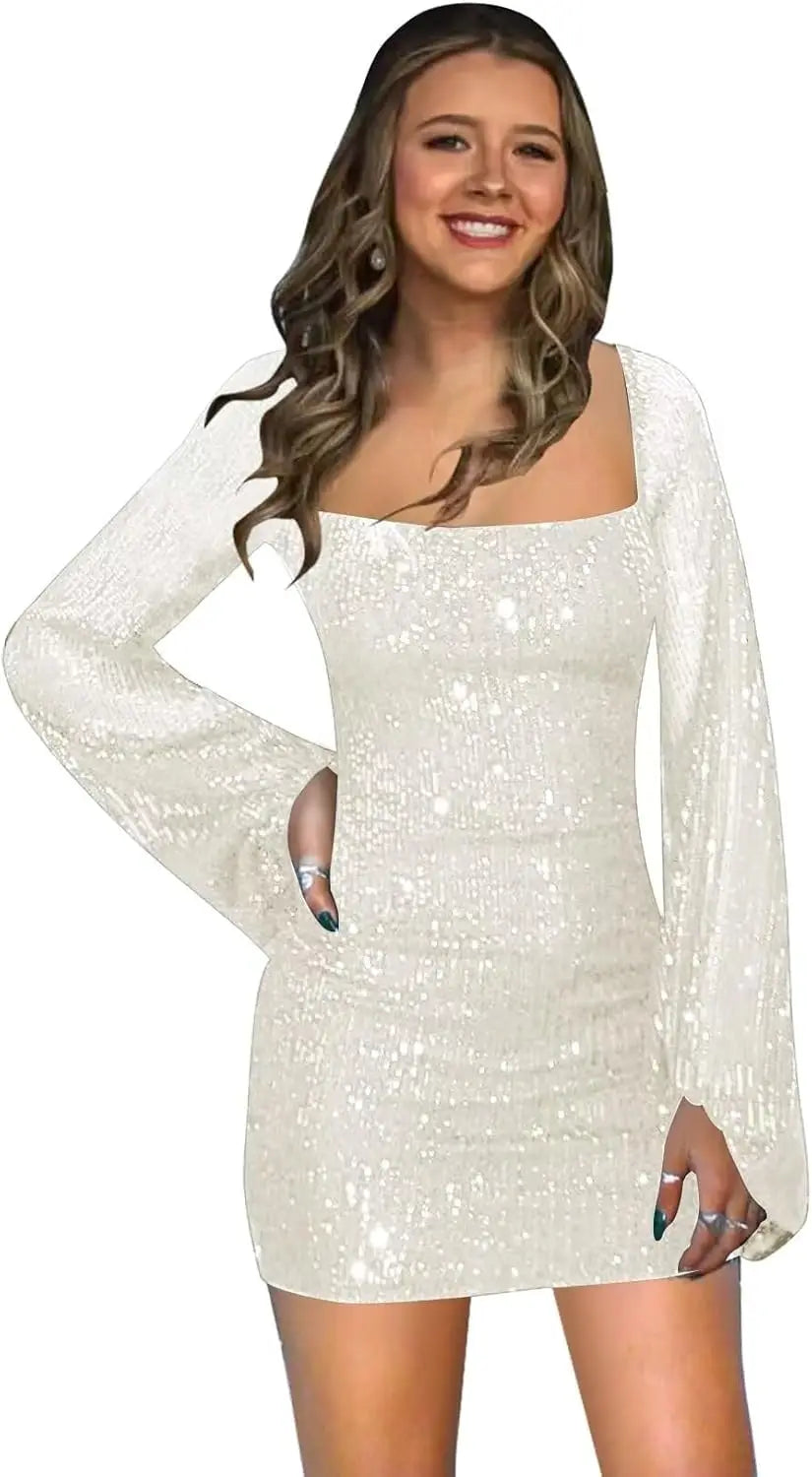 Sparkly Sequin Short Tight Homecoming Dress with Long Sleeves Girls Prom Party Dress Mini Club Dress cocktail evening dresses
