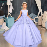 Apliques de encaje hasta el suelo para niña, fiesta de cumpleaños, primera comunión, vestido personalizado para niña de las flores para boda 