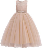 Vestido de dama de honor de encaje para niñas de flores, elegante vestido de princesa de tul largo de línea A, vestido de fiesta de boda para desfile 