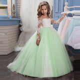 Vestido de tul rosa claro con apliques blancos y manga larga para boda, fiesta de cumpleaños, comunión, personalizado, para niña de las flores 