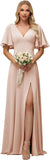 Wedding Party Chiffon Short Sleeves Bridesmaid Dresses for Women Slit Long Cut Out Elegant Maxi Formal Evening Cocktail Gown