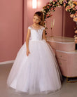 Lace flower girl dress for weddings Holy communion dress Tulle Long girl dresses with bow Junior bridesmaid Baby princess dress