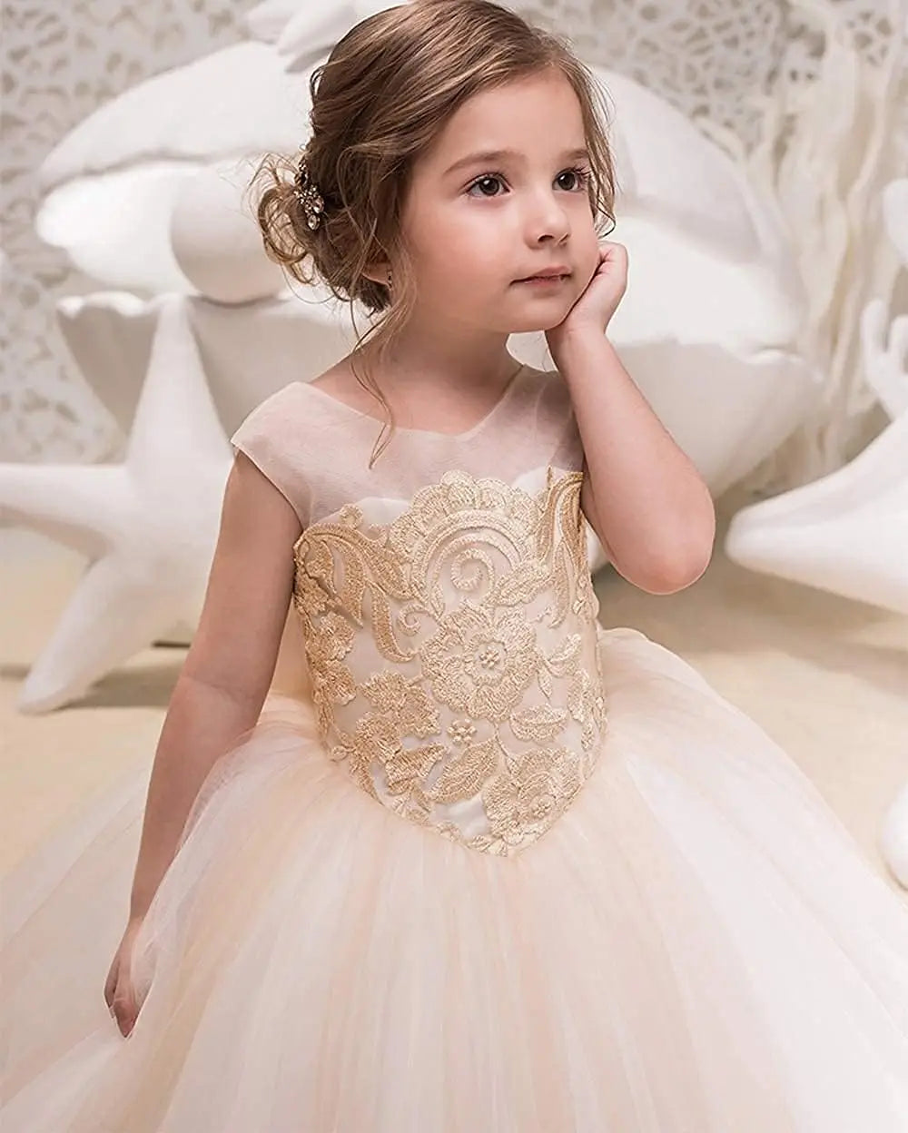 Elegant Flower Girl Dress for Wedding Kids Sleevelesss Lace Pageant Ball Gowns girls party dress  princess dress
