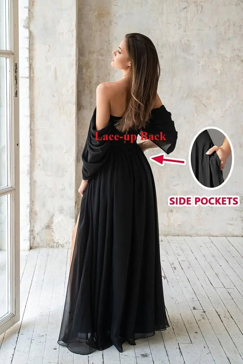 Vestido de dama de honor de talla grande con hombros descubiertos, de gasa, formal, con abertura, elegante, para invitada de boda 