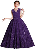 Vestidos de desfile con lentejuelas y cuello en V para niñas, vestidos de baile brillantes para niñas de las flores, vestidos de princesa para niñas pequeñas, vestido de comunión 