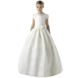 Vintage Ivory Satin Pearls Top With Bow For Wedding Birthday Party Princess Baptism Gowns Customized Flower Girls Dresses