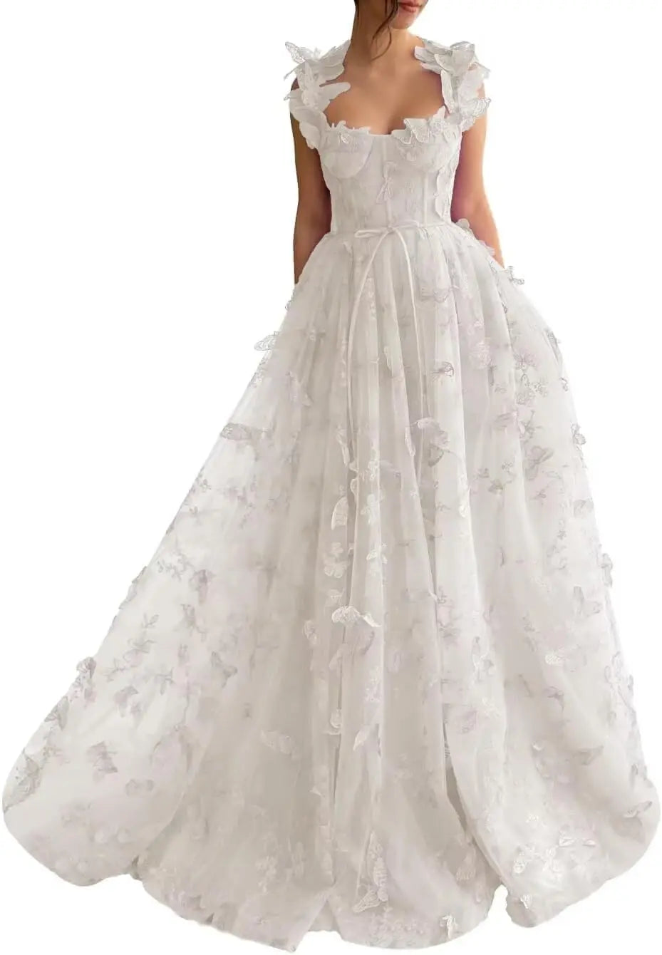Women's 3D Butterfly Prom Dresses Tulle Ball Gown Fairy Corset Long Slit Lace Applique Formal Evening Dress party dresses