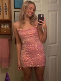Women's Sparkly Sequin Homecoming Dresses for Teens Spaghetti Strap Tight Short Corset Prom Dresses formal dress  evening gown