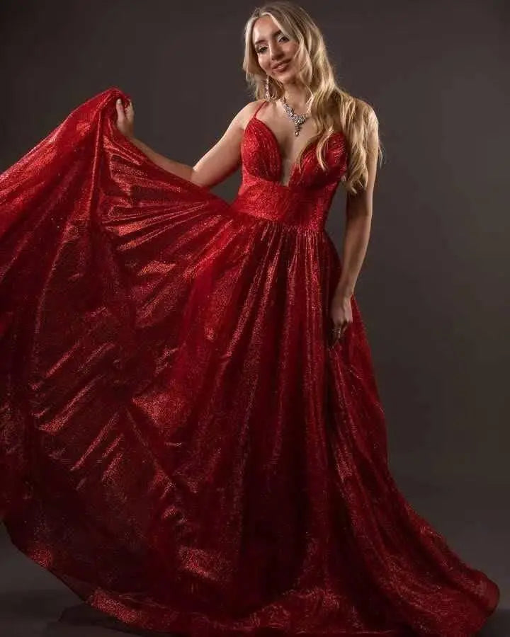 Vestido de fiesta de tul brillante con bolsillos, tirantes finos, corsé fruncido, largo, formal, para noche, vestidos de fiesta para mujer, noche 