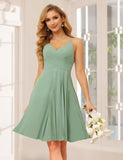 Chiffon V Neck Bridesmaid Dress with Pleated Bodice A Line Chiffon Short Prom Homecoming Dress for Women cocktail dresses