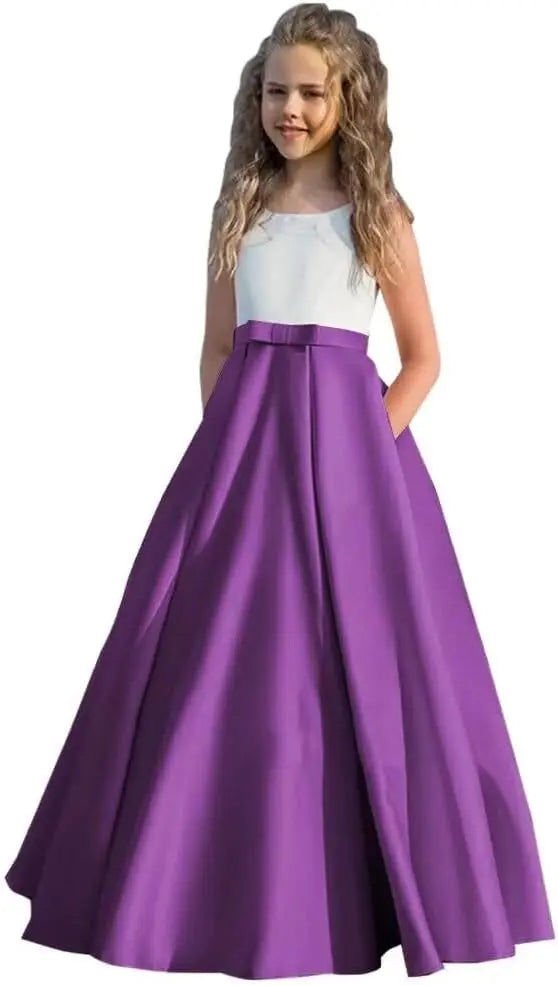 Vestido de satén para niña de las flores, vestido de primera comunión, vestidos de boda para niñas, vestidos de princesa para fiestas, vestidos de desfile para niñas. 