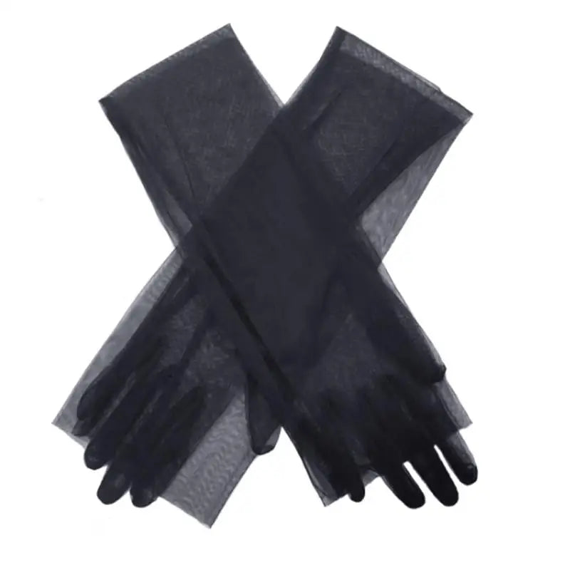 55cm Long Women Ultra Tulle Gloves Mesh Sheer Full Finger Elbow Long Gloves Vintage Sunscreen Gloves Wedding Bride Dress Mittens