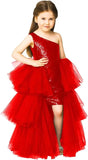 One Shoulder Sequin Pagent Dresses Girls Tulle Ball Gown Layered High Low Flower Girl Dress for Wedding princess dress
