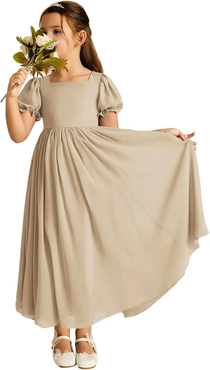 Long Chiffon Junior Bridesmaid Dresses for Wedding with Sleeve Formal Flower Girl Dress for Teens princess dress