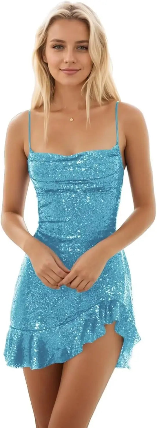 Sparkly Sequin Homecoming Dresses for Teens Short Tight Glitter Formal Prom Cocktail Party Gown for Women ball gown