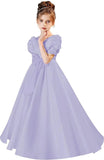 Satin First Communion Dress Flower Girl Dresses for Wedding Pearls Princess Pageant Dress with Bow-Knot