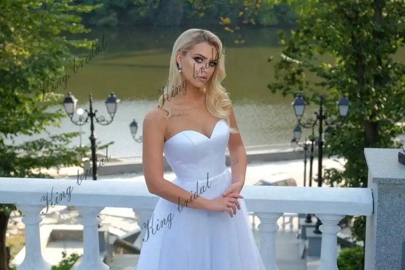 corset beach wedding dress Sheer Corset A-line Court Train Wedding Dress