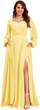 Damen Langarm Brautjungfernkleider mit Taschen Split Plissee Chiffon Formales Abendkleid Partykleid formelles Kleid Frauen elegant 