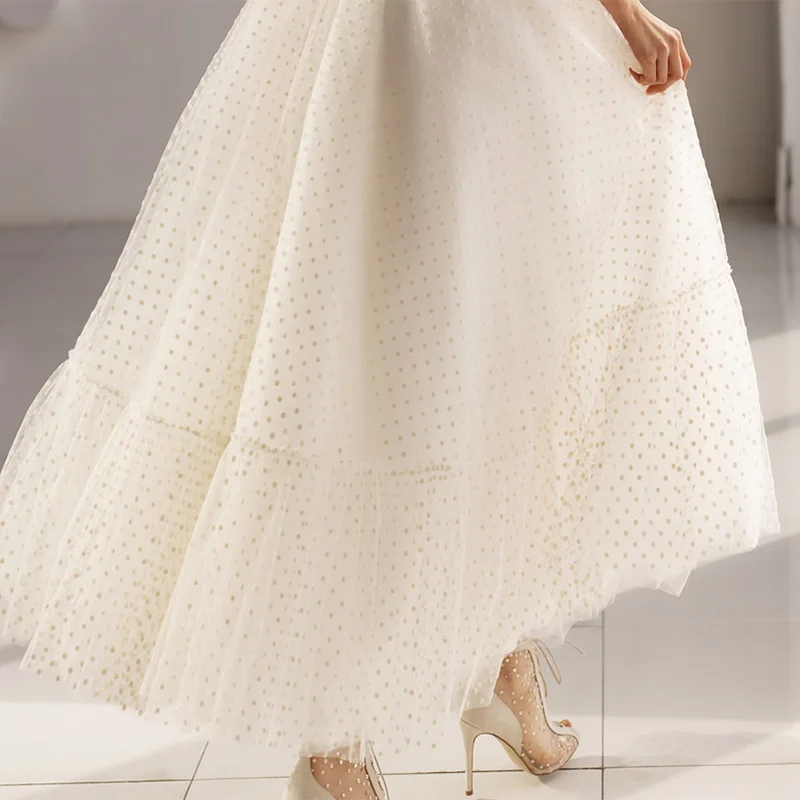 Elegant White Suspender Wedding Dress Tulle Wavy A-shaped Skirt Bride's Romantic Dress with Halter Strap Vestidos De Novia